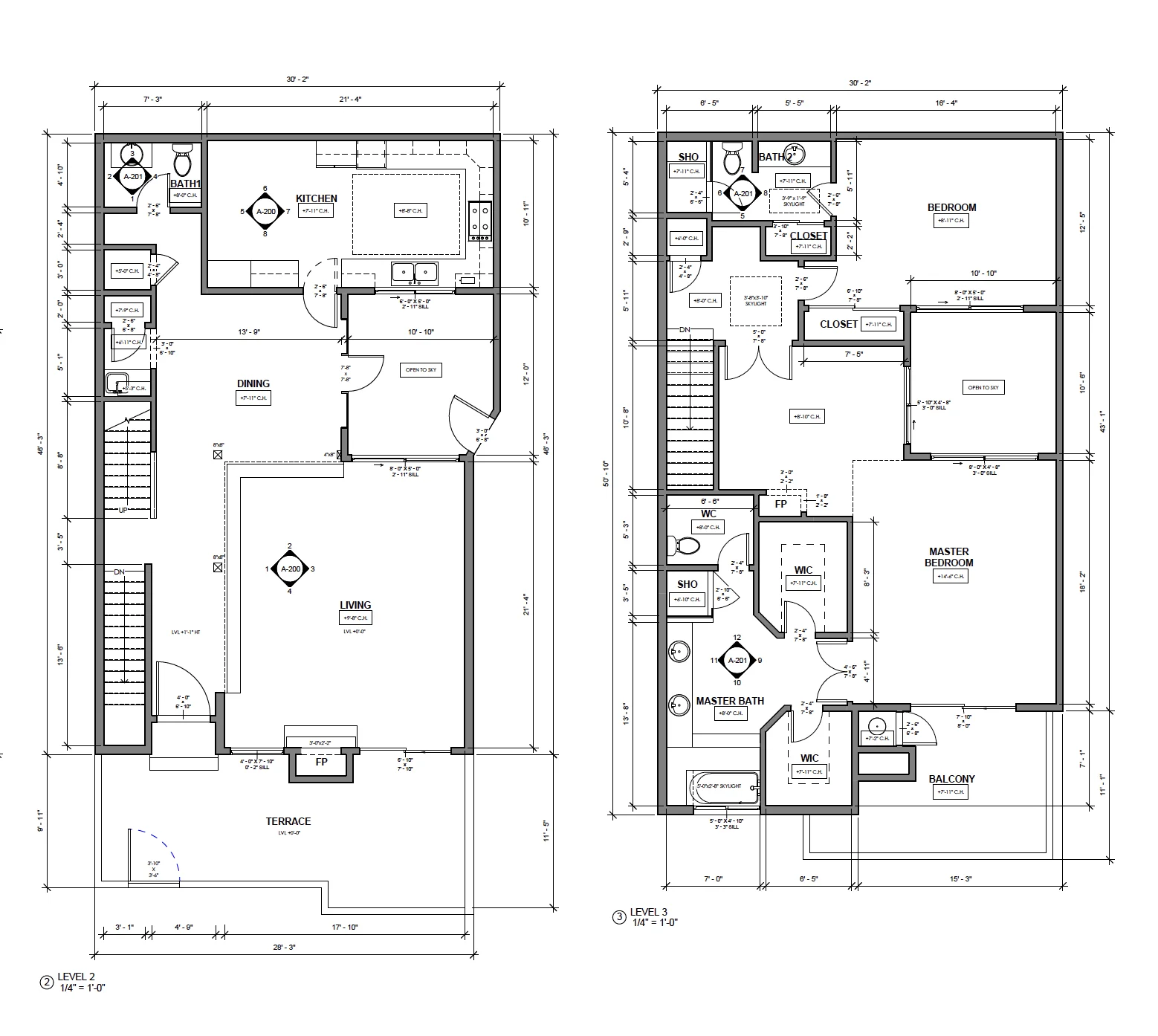 As Built Floor Plan Layout of a residential building showing 2 different levels 