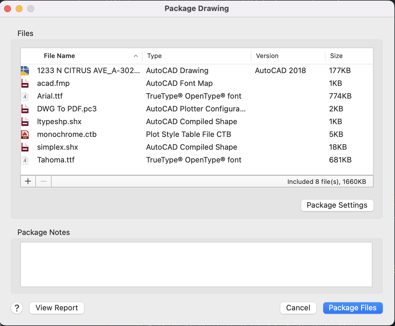 A screenshot of the e-transmit window in AutoCAD Mac 